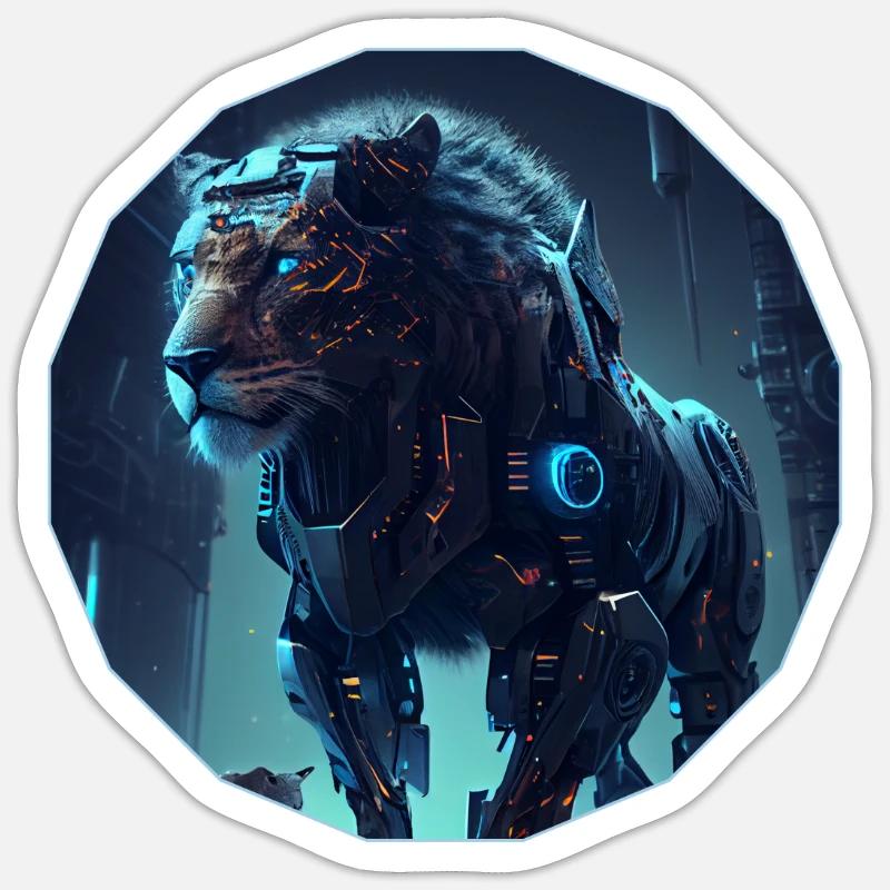 Cyber-lion - Sticker taille S (10 x 10 cm) - blanc mat