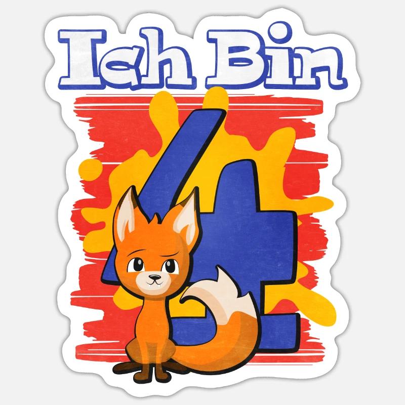 Ich Bin 4 Fuchs - Sticker Größe S (10 x 10 cm) - Mattweiß