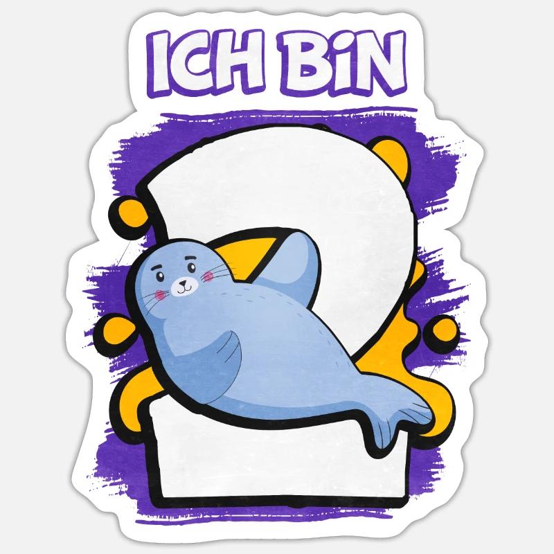 Ich Bin 2 Robbe - Sticker Größe S (10 x 10 cm) - Mattweiß