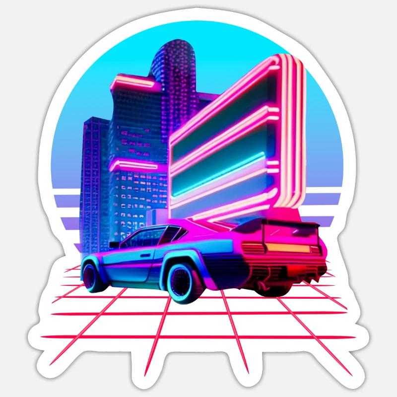 Retro Wave 80s Skyline Electro-Wave Vaporwave - Sticker Größe S (10 x 10 cm) - Mattweiß