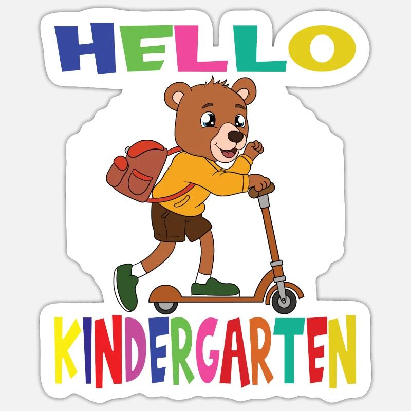 Hello Kindergarten Bear With Scooter - Sticker size S (10 x 10 cm) - white matte
