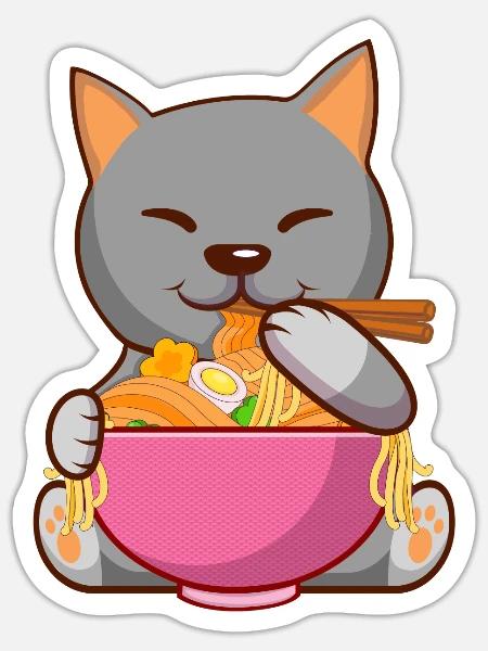 Japanisches Ramen Essen Katzenliebhaber - Sticker Größe S (10 x 10 cm) - Mattweiß
