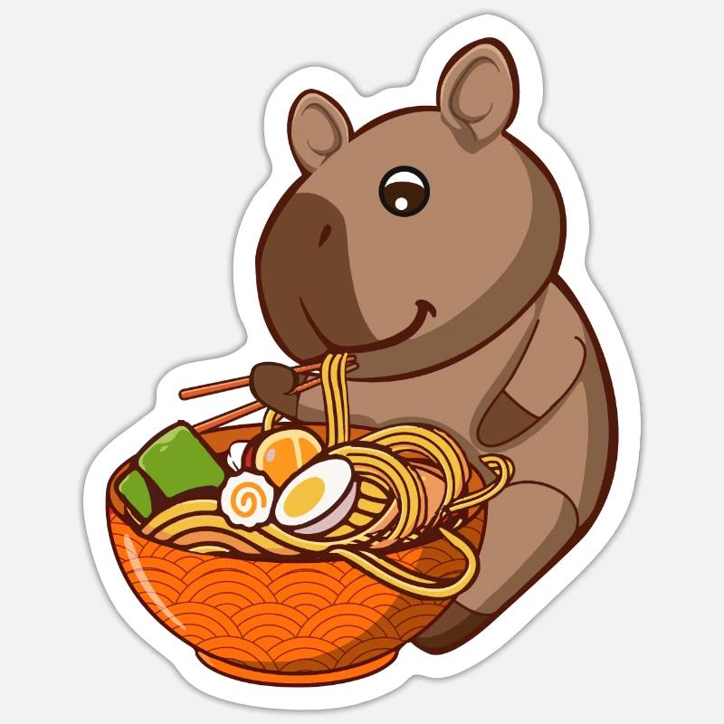 Capybara Ramen - Sticker Größe S (10 x 10 cm) - Mattweiß