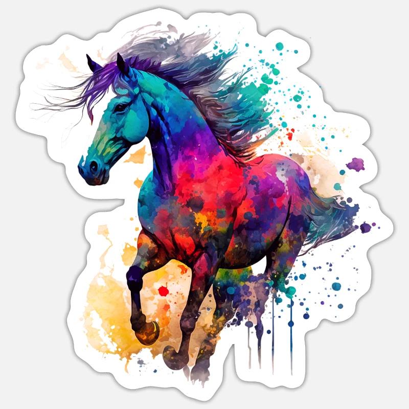 Idée passion chevaux cavalière aquarelle splash Sticker taille S (10 x 10 cm)