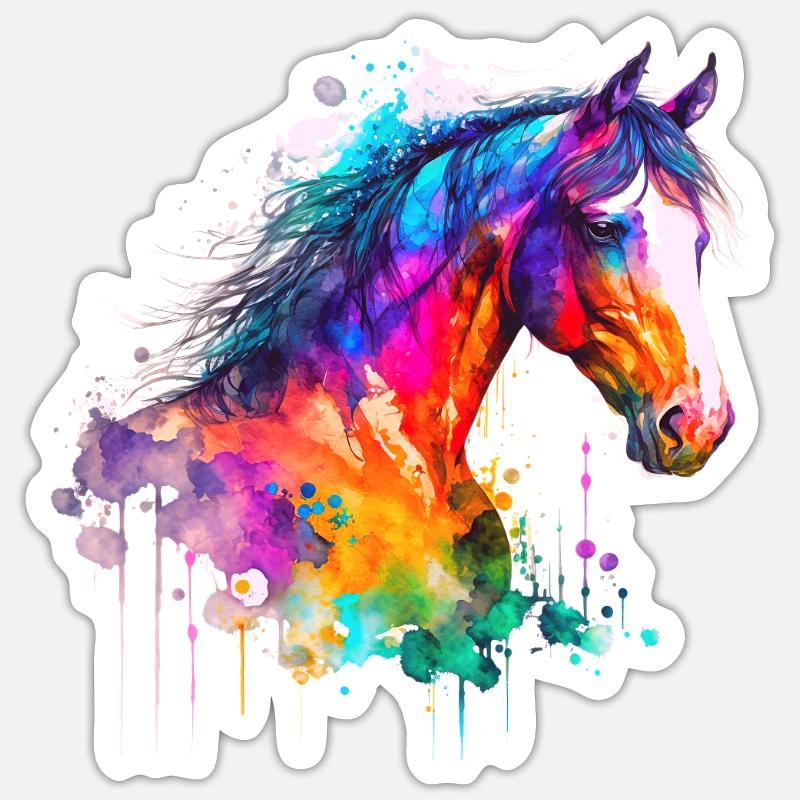 Idée passion chevaux cavalière aquarelle splash Sticker taille S (10 x 10 cm)