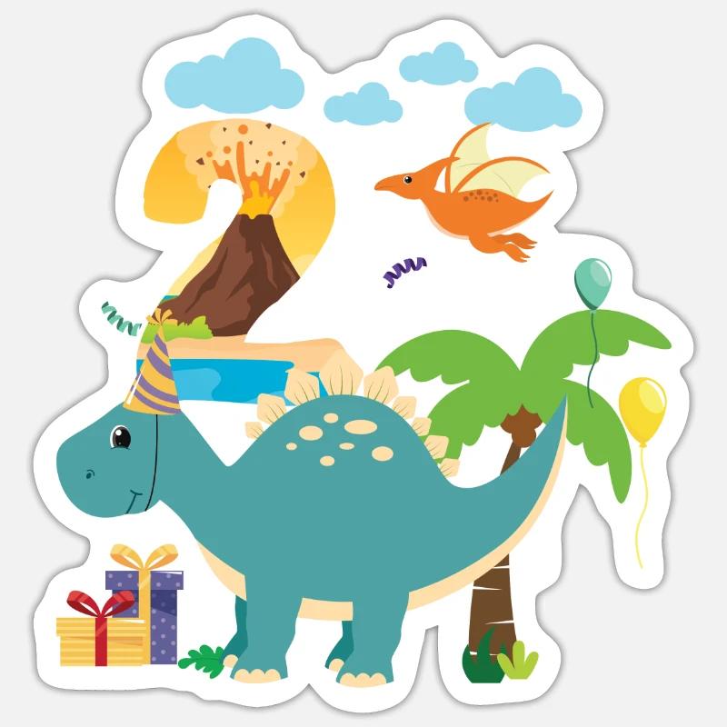 2.Geburtstag Dinosaurier Vulkan Brachiosaurier - Sticker Größe S (10 x 10 cm) - Mattweiß