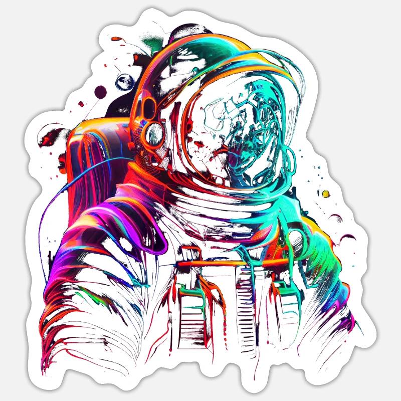 Outer Space Line Art Colorful Fun Spaceman Sticker size S (10 x 10 cm)