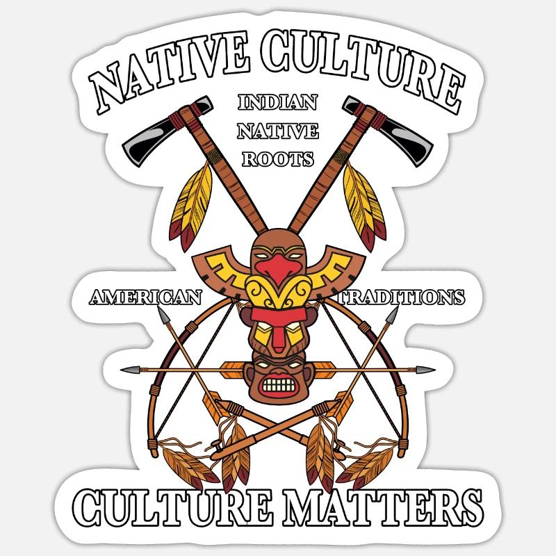 Indianer Kopfschmuck mit Pfeil und Bogen - Sticker Größe S (10 x 10 cm) - Mattweiß