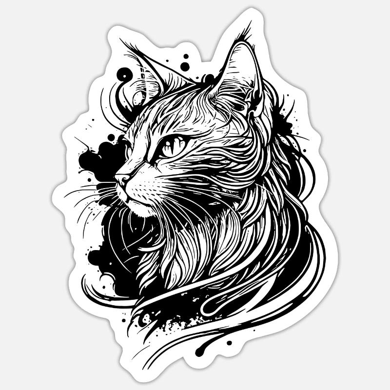 Chat de l’espace mignon dans le style de tatouage - Sticker taille S (10 x 10 cm) - blanc mat