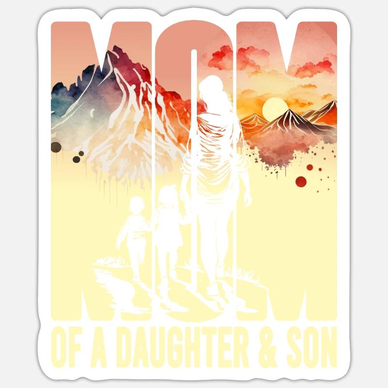 Mutter mit Tochter Sohn Muttertag Berge Mama Kind - Sticker Größe S (10 x 10 cm) - Mattweiß
