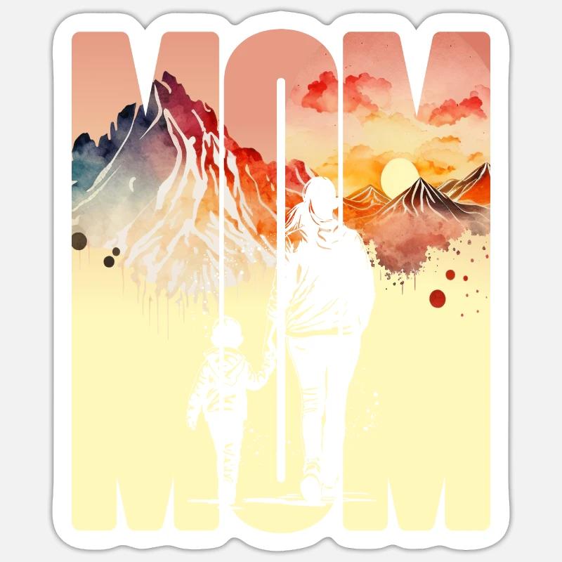 Mutter mit einem Jungen Muttertag Berge Mama Kind - Sticker Größe S (10 x 10 cm) - Mattweiß