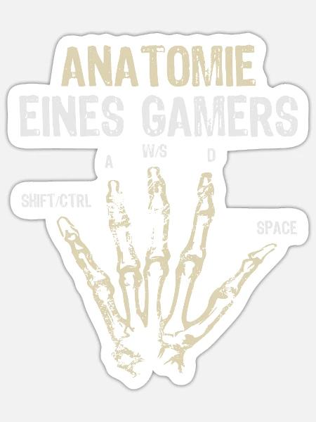 Gamer Anatomie - Gaming - Computerspiele - Sticker Größe S (10 x 10 cm) - Mattweiß