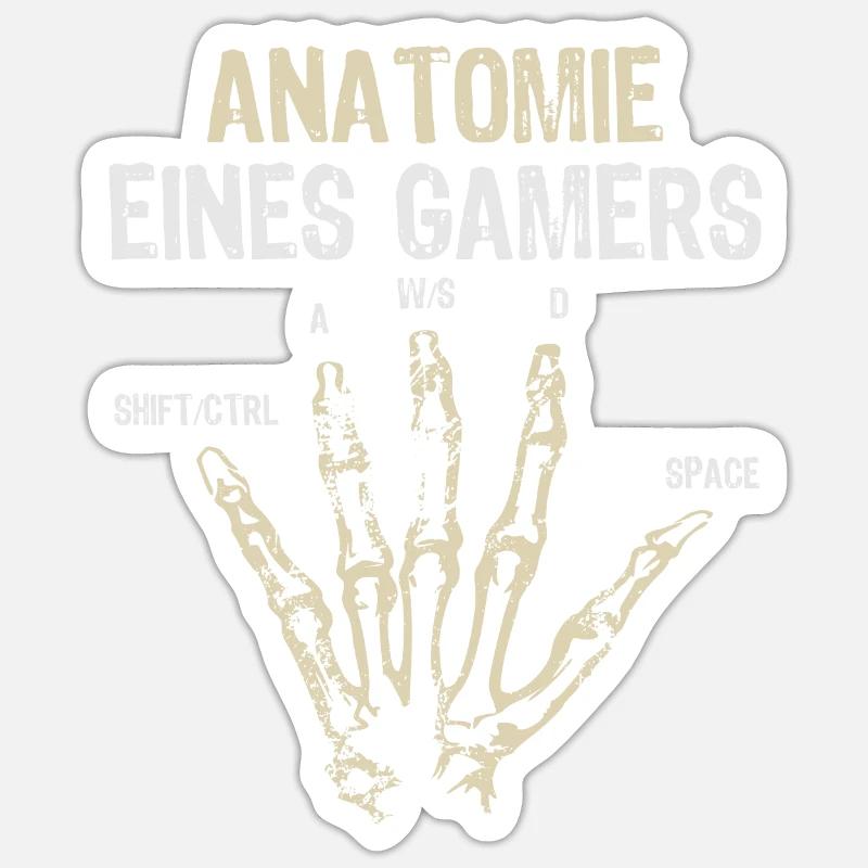 Gamer Anatomie - Gaming - Computerspiele - Sticker Größe S (10 x 10 cm) - Mattweiß