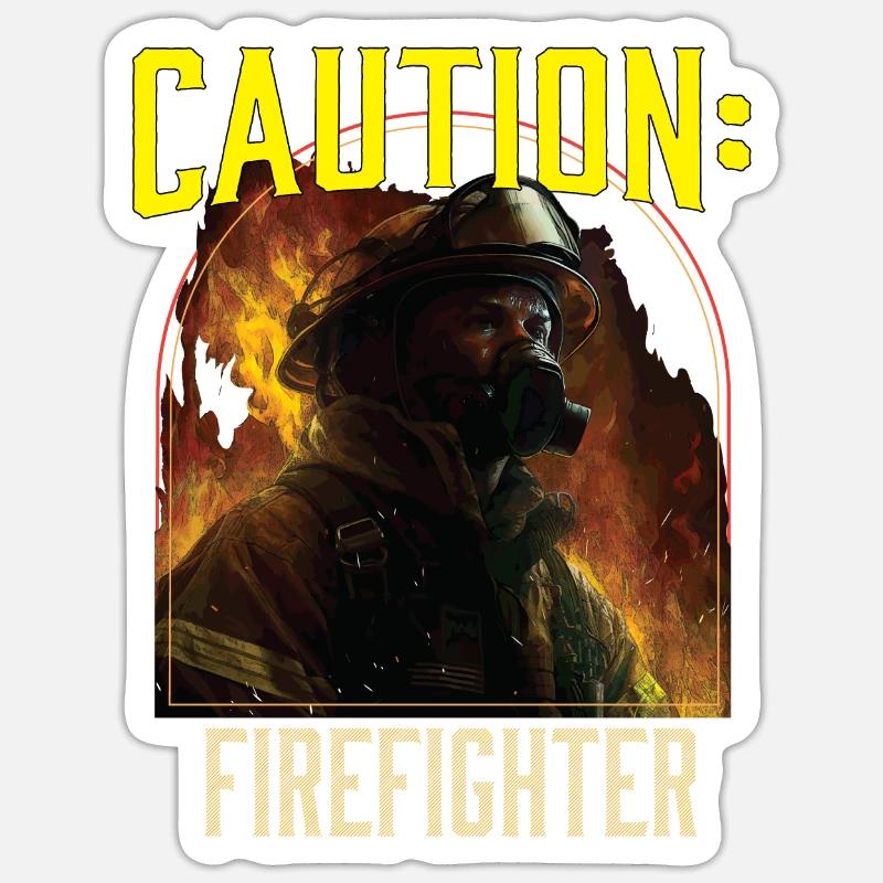 Caution Firefighter Fire Rescue Fireman - Sticker Größe S (10 x 10 cm) - Mattweiß