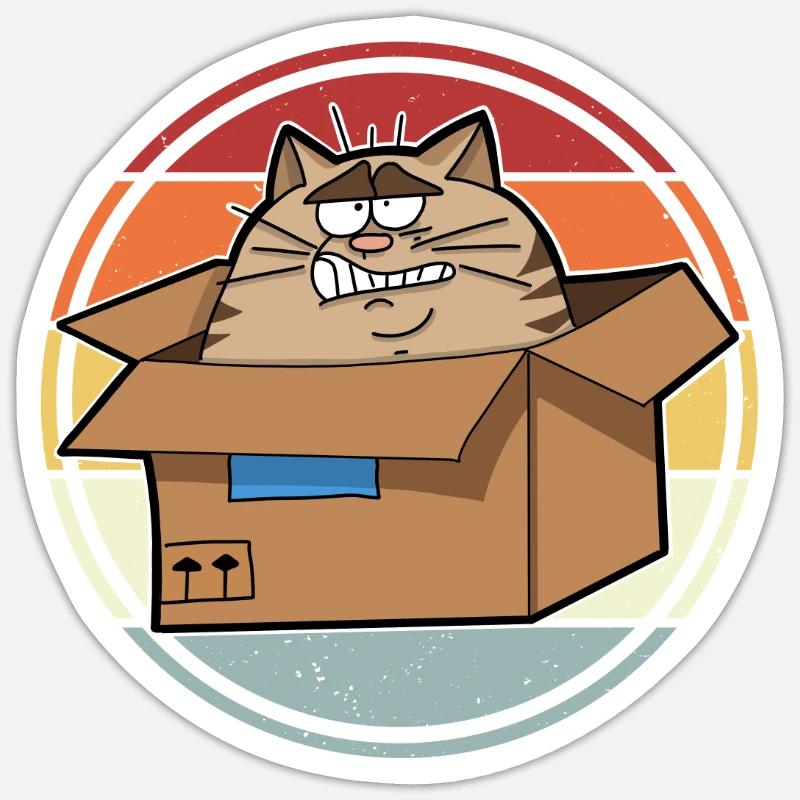 Chat dans une boîte - Sticker taille S (10 x 10 cm) - blanc mat