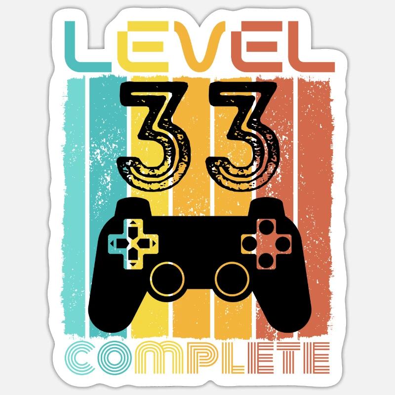 33 Jahre - 33. Geburtstag Level 33 Complete Design - Sticker Größe S (10 x 10 cm) - Mattweiß