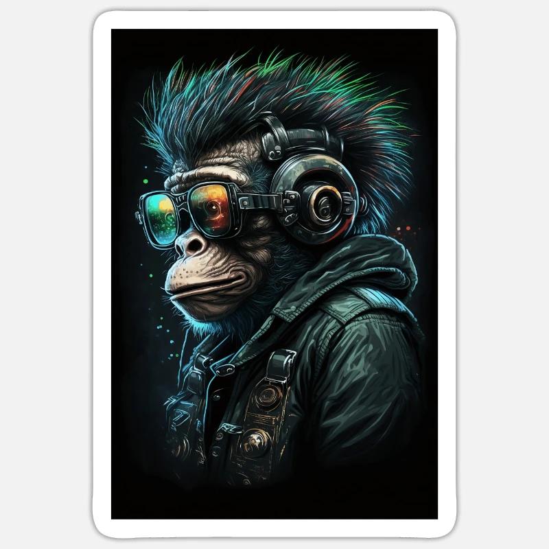 Punk Monkey mit Kopfhörern Sticker Größe S (10 x 10 cm)