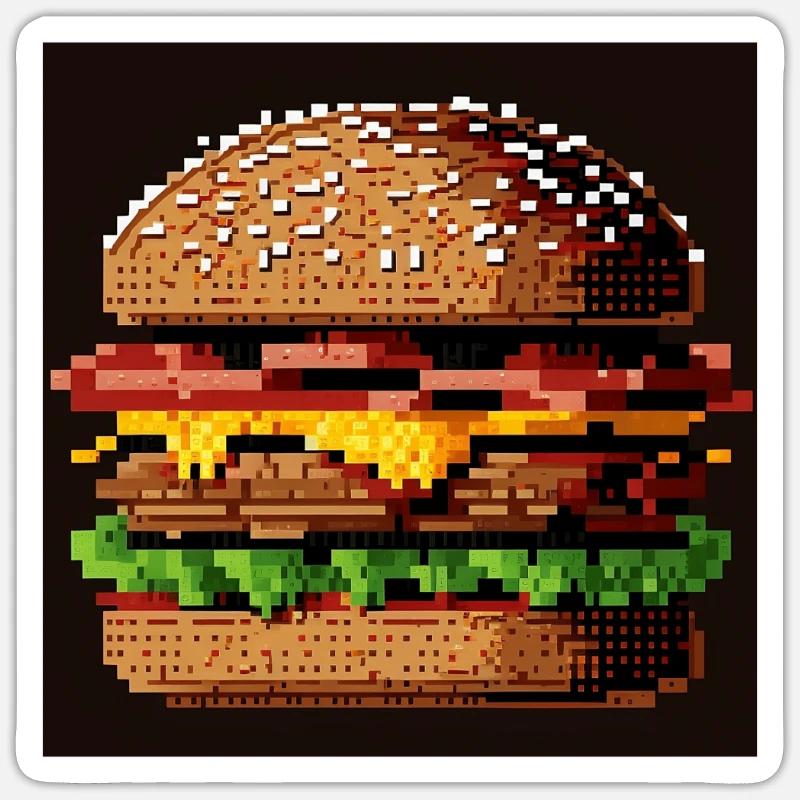 8-Bit Burger, Pixel Art - Sticker size S (10 x 10 cm) - white matte