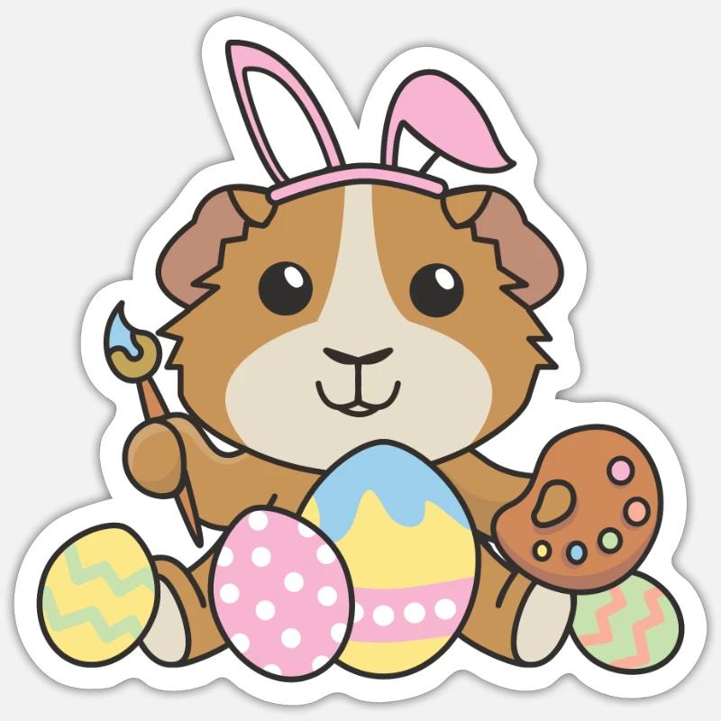 joyeuses Pâques cochon d’Inde douce Pâques - Sticker taille S (10 x 10 cm) - blanc mat