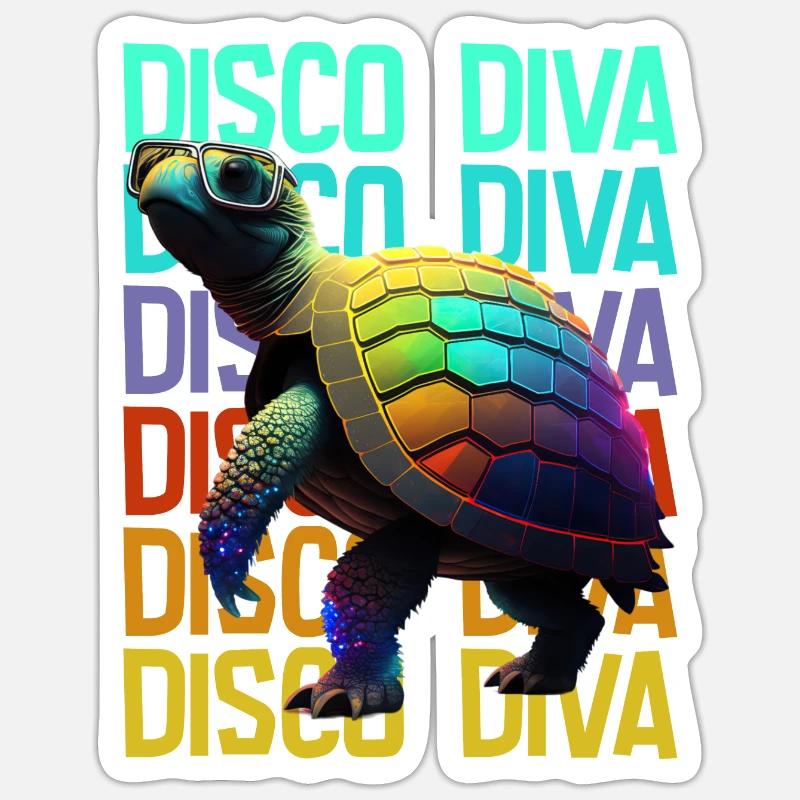 Turtle Disco Diva Sticker taille S (10 x 10 cm)