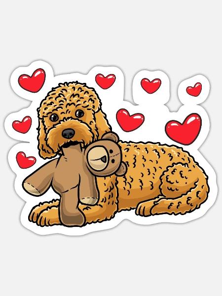 Kawaii Cockapoo Hund Mit Kuscheltier - Sticker Größe S (10 x 10 cm) - Mattweiß