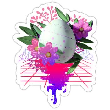 Osterei Blumen Kunst Retro Wave - Sticker Größe S (10 x 10 cm) - Mattweiß - Vorne