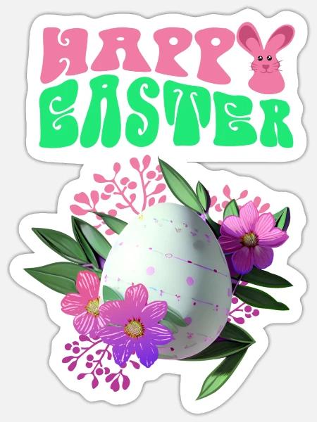 Happy Easter Blumen Osterei - Sticker Größe S (10 x 10 cm) - Mattweiß