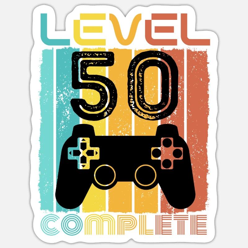 50 anni - 50° compleanno Level 50 Design completo - Sticker formato S (10 x 10 cm) - bianco opaco