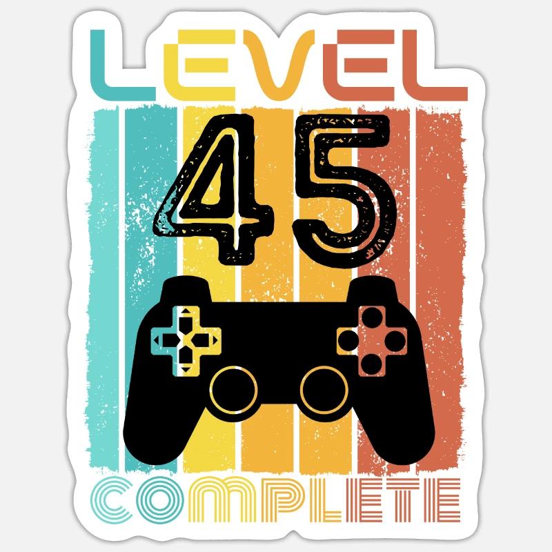 45 ans - 45e anniversaire Niveau 45 Conception complète - Sticker taille S (10 x 10 cm) - blanc mat