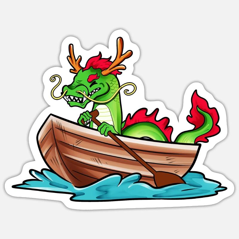 Chinesischer Drache im Boot - Drachenboot Sticker Größe S (10 x 10 cm)