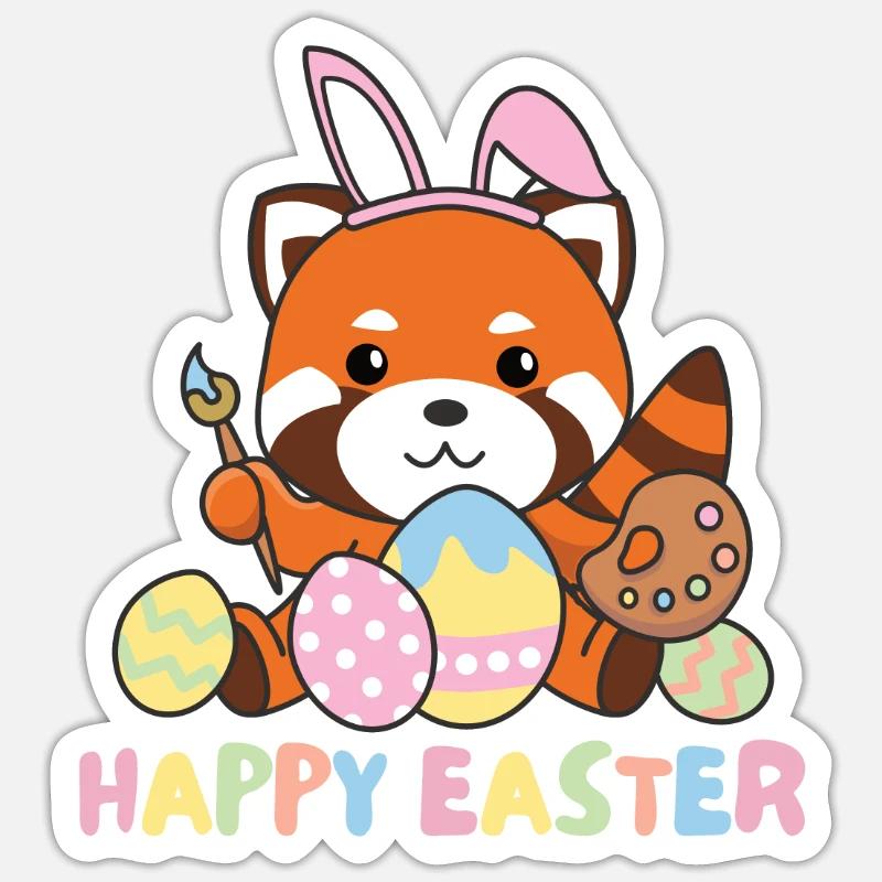 joyeuses Pâques mignon panda rouge Pâques avec - Sticker taille S (10 x 10 cm) - blanc mat