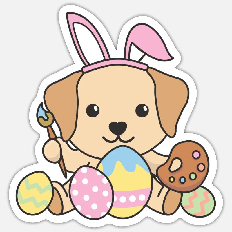 joyeuses Pâques douces Labrador Pâques avec œufs de Pâques - Sticker taille S (10 x 10 cm) - blanc mat