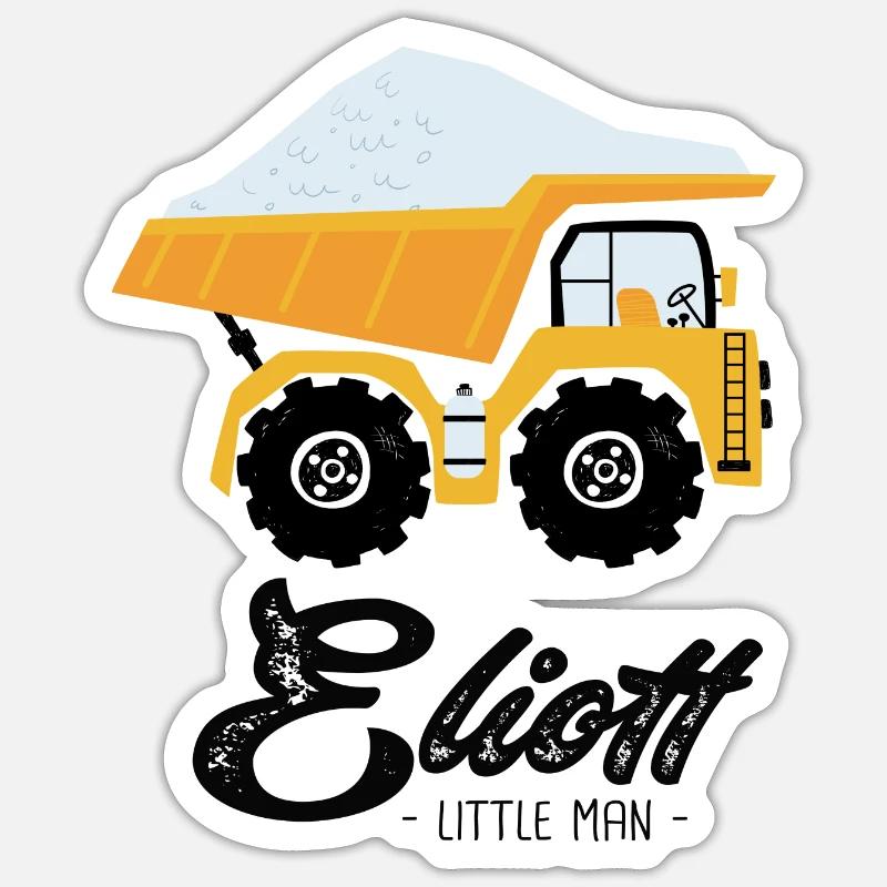 Eliott prenom eliott avec camion - Sticker taille S (10 x 10 cm) - blanc mat