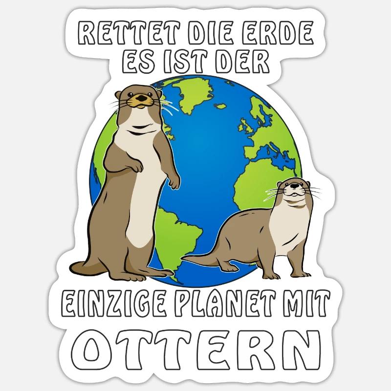 ERDE PLANET MIT OTTERN - Sticker Größe S (10 x 10 cm) - Mattweiß