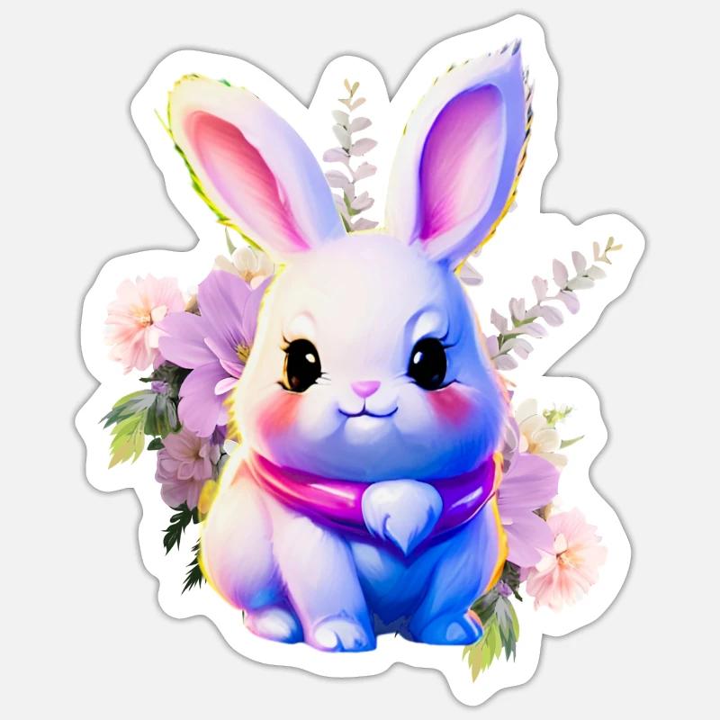 Flowers Easter Bunny Cute Bunny - Sticker size S (10 x 10 cm) - white matte
