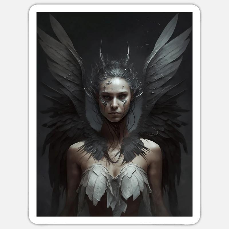 Dunkler Gothic Engel - Sticker Größe S (10 x 10 cm) - Mattweiß