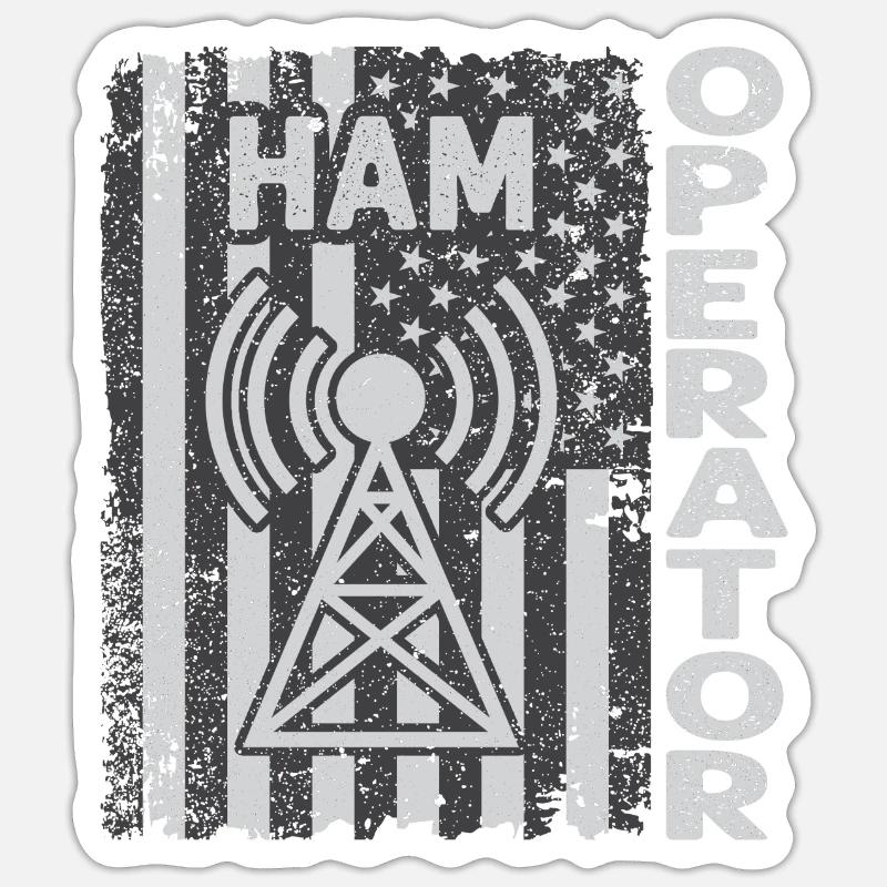 Ham Operator US-Flagge - Sticker Größe S (10 x 10 cm) - Mattweiß