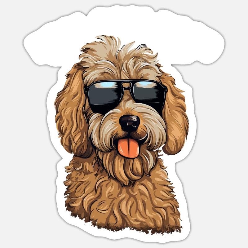 Goldendoodle Real Cool Dood - Sticker taille S (10 x 10 cm) - blanc mat
