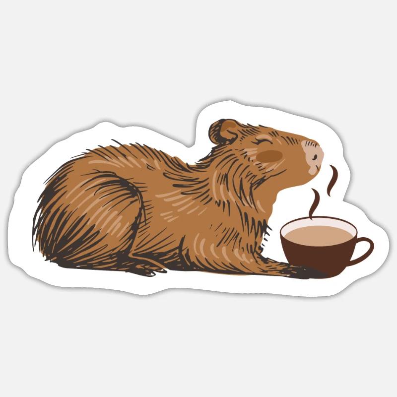 Cappybara Capybara Café Capybara Ventilateurs - Sticker taille S (10 x 10 cm) - blanc mat