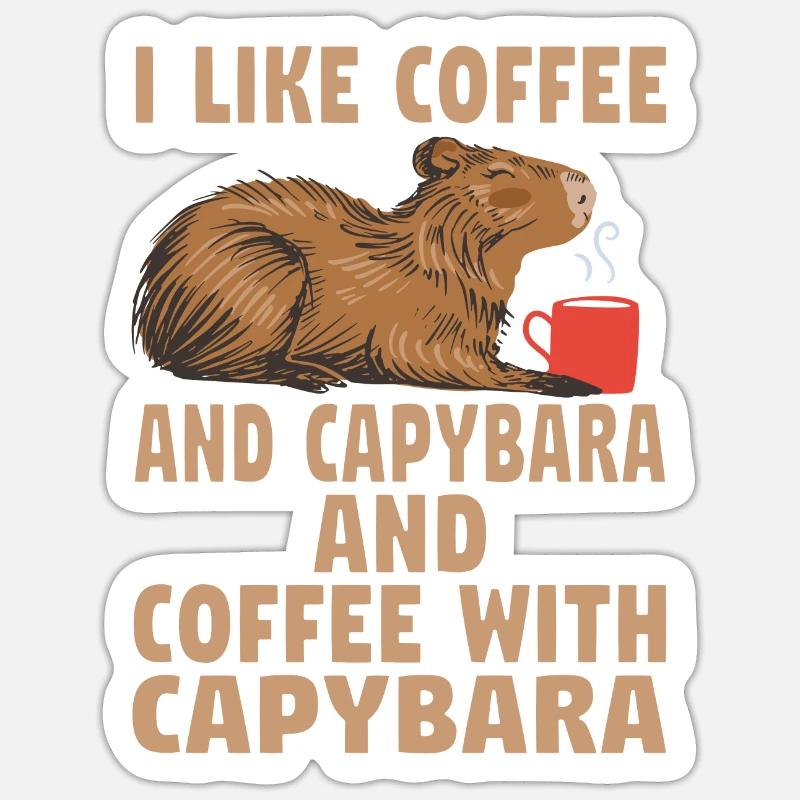 Wasserschwein Capybara Cappybara Kaffee Coffee - Sticker Größe S (10 x 10 cm) - Mattweiß