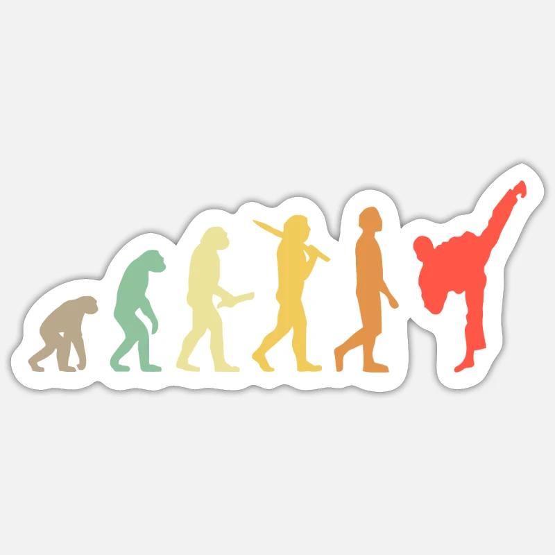 Retro Karate Evolution Geschenk für Karateka - Sticker Größe S (10 x 10 cm) - Mattweiß