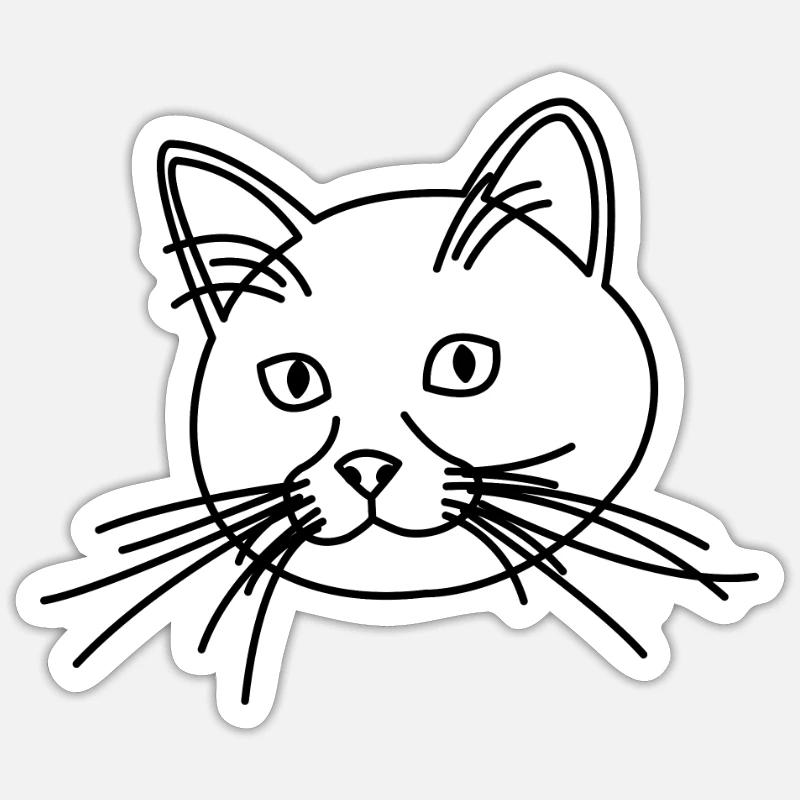 Chat dessiné - Sticker taille S (10 x 10 cm) - blanc mat