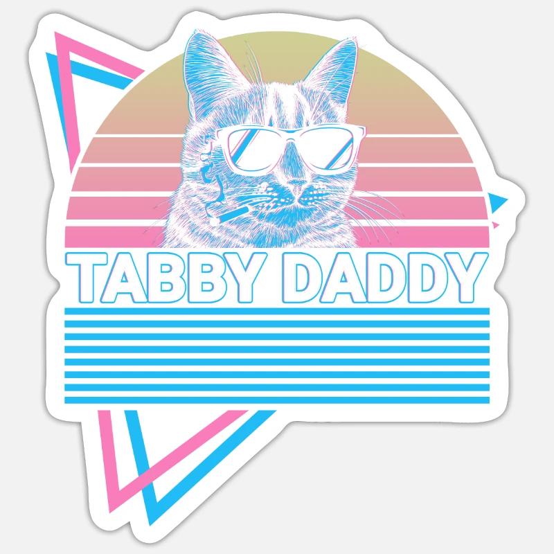 Drôle de chat tigré Rétro - Sticker taille S (10 x 10 cm) - blanc mat