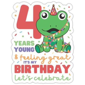 Grenouille pour 4ème anniversaire Enfants de quatre ans - Sticker taille S (10 x 10 cm) - blanc mat - Devant