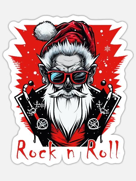 Funny Rock n Roll Punk Santa Claus Rocker Christma - Sticker Größe S (10 x 10 cm) - Mattweiß