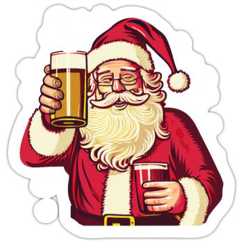 Bad Santa Claus Beer Mug Funny Beer Drinking Chris - Sticker size S (10 x 10 cm) - white matte - Front