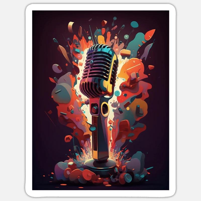 Abstract Retro Microphone - Sticker size S (10 x 10 cm) - white matte