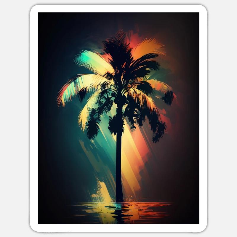 Bunte Palme - Sticker Größe S (10 x 10 cm) - Mattweiß