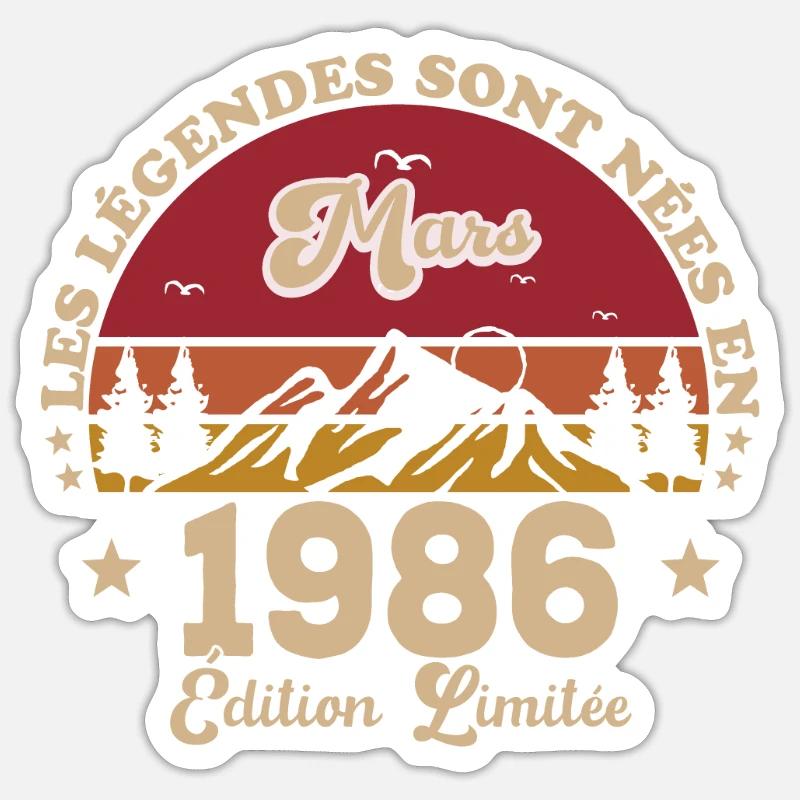 Mars 1986 anniversaire Mars 1986 Mars - Sticker taille S (10 x 10 cm) - blanc mat