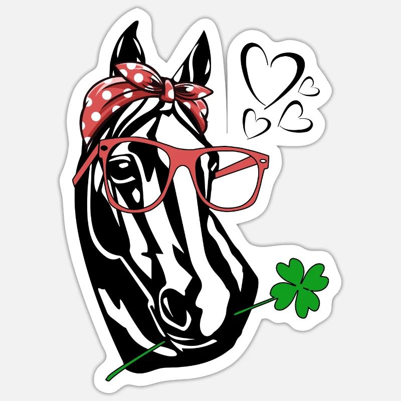Pferd mit Brille - Sticker Größe S (10 x 10 cm) - Mattweiß